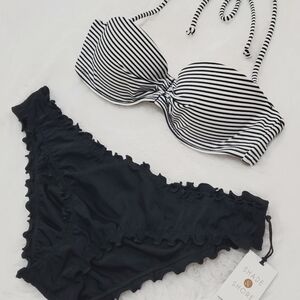 Victoria's secret black white strip Bandeau bikini Set New